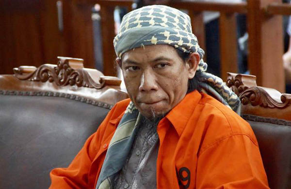 Terdakwa Aman Abdurrahman saat menjalani persidangan di Pengadilan Negeri Jakarta Selatan, 15 Februari 2018. (Arie Firdaus/BeritaBenar)