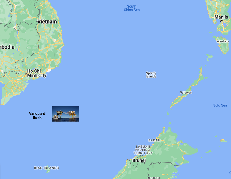 Vanguard Bank terletak di dalam ZEE Vietnam. [Google Maps]