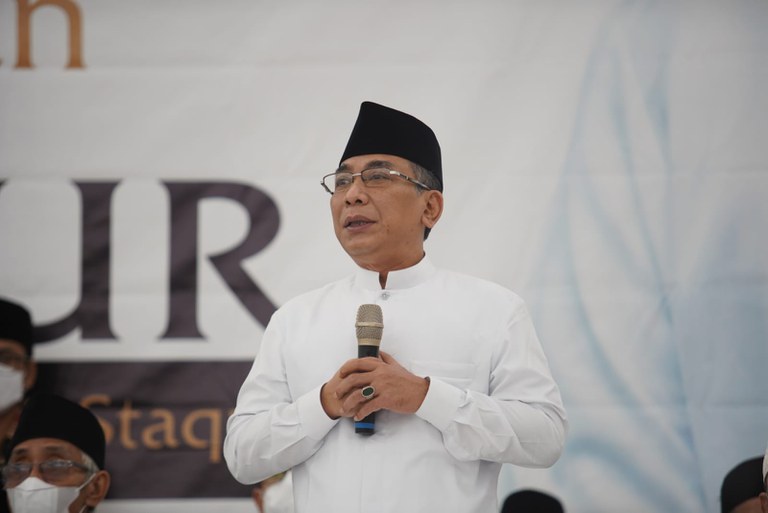 Ketua Pengurus Besar Nahdlatul Ulama (PBNU) Yahya Cholil Staquf dalam acara konsolidasi bersama pengurus wilayah dan pengurus cabang NU pada 24 Desember 2021. [Dokumentasi PBNU]