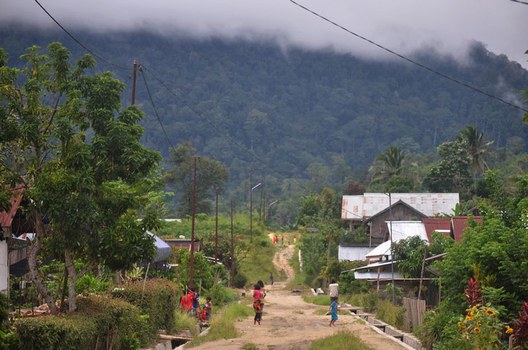 Anak-anak bermain di perkampungan mereka di Desa Lembantongoa, Kecamatan Palolo, Kabupaten Sigi, Sulawesi Tengah, Senin (30/11/2020), tidak jauh dari lokasi dibunuhnya empat warga tiga hari sebelunya oleh terduga Mujahidin Indonesia Timur (MIT), kelompok militan yang telah berbaiat kepada ISIS. [Faldi Muhammad/BenarNews]