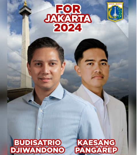 Budisatrio Djiwandono (kiri), keponakan presiden terpilih Prabowo Subianto, dan Kaesang Pangarep, masing-masing disebut sebagai pasangan calon gubernur dan calon wakil gubernur Jakarta, dalam foto poster yang diunggah di akun Instagram Sufmi Dasco, politikus Partai Gerindra, 29 Mei 2024. [Via Instagram/sufmi_dasco]