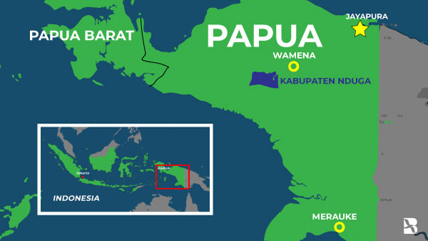  Peta posisi Kabupaten Nduga. (BeritaBenar)