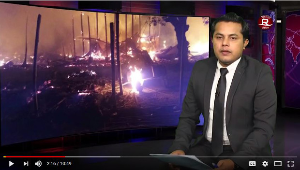 Skrin ini diambil daripada sebuah video YouTube, Ajmeer Omar menyampaikan berita Rohingya Vision TV yang bersiaran pada Rabu, 31 Jan 2018. [BeritaBenar]